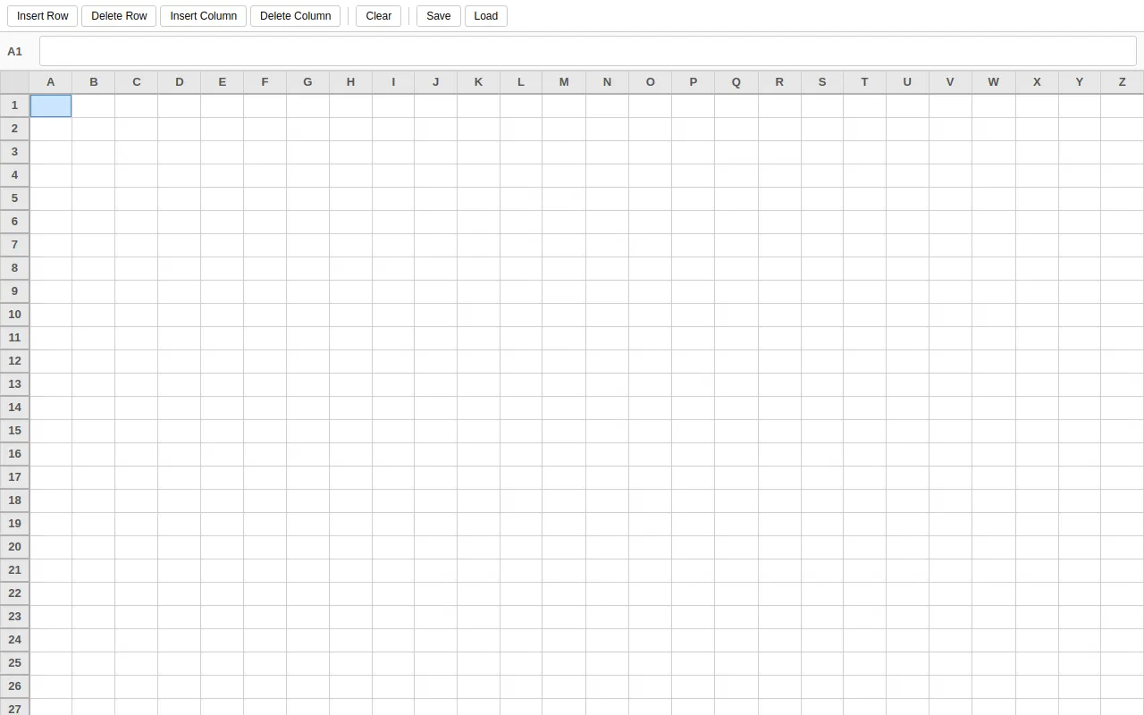 Initial view of Spreadsheet
