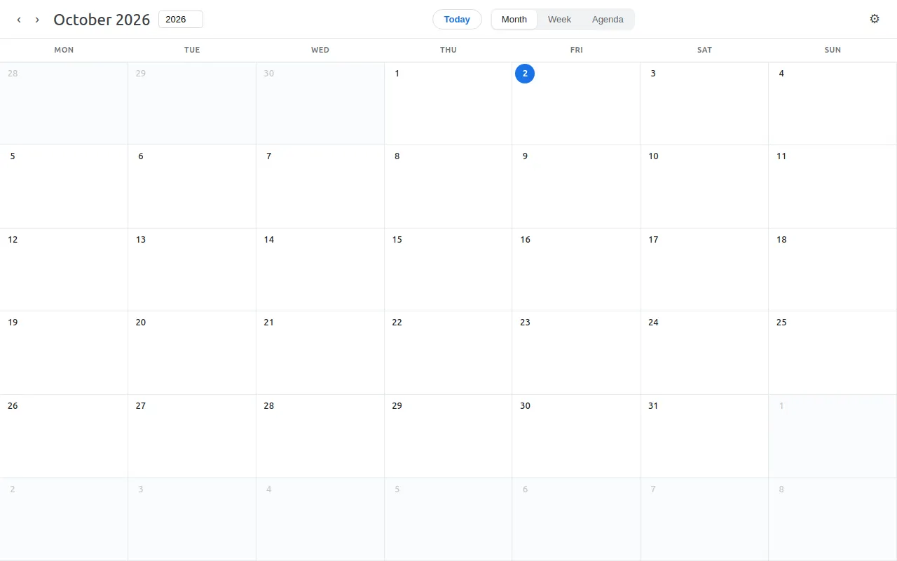 Initial view of Calendar