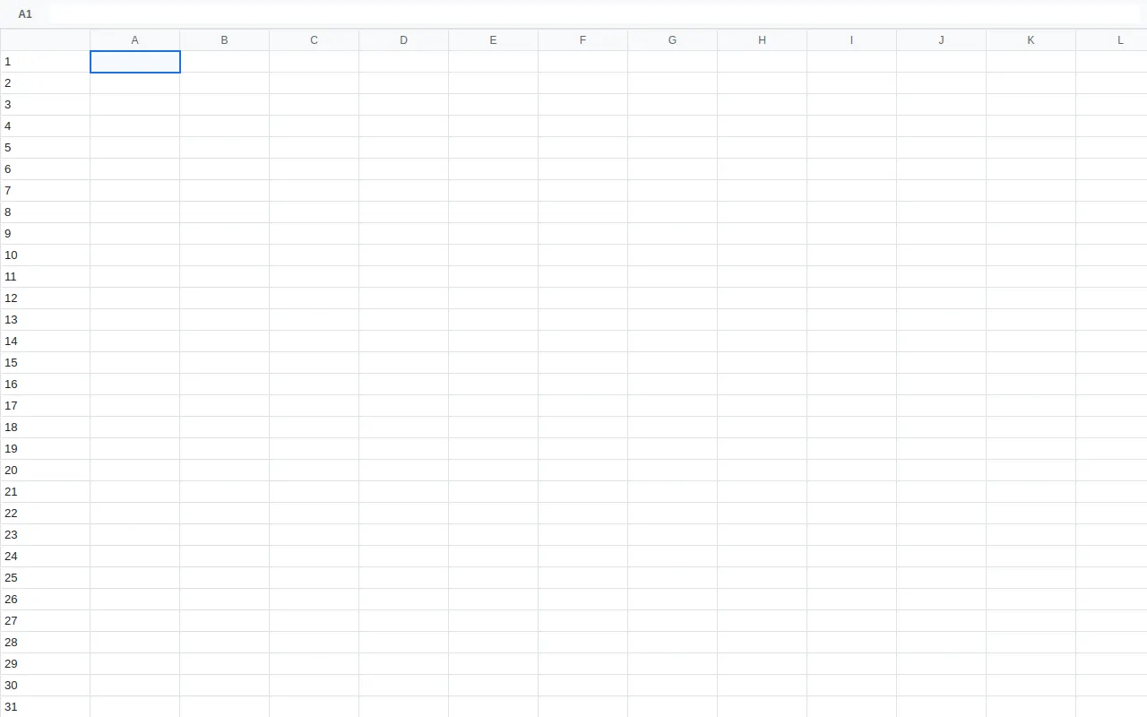 Initial view of Spreadsheet