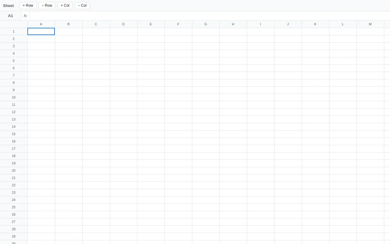 Initial view of Spreadsheet
