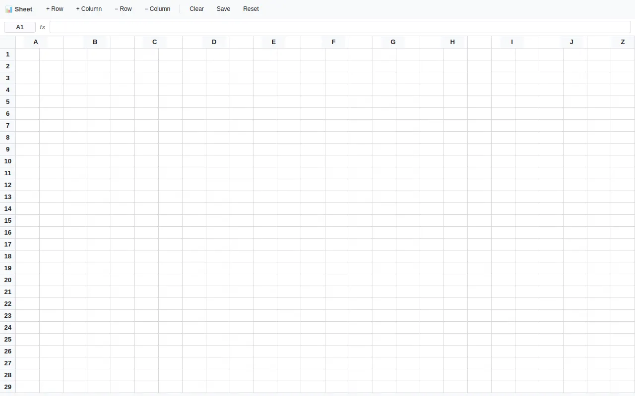 Initial view of Spreadsheet