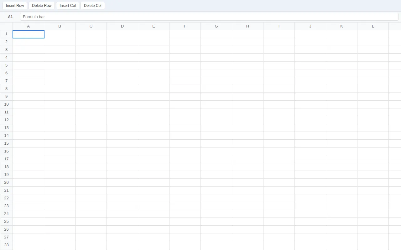 Initial view of Spreadsheet