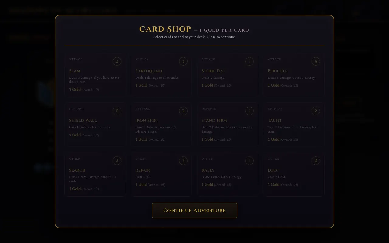 Initial view of Deckbuilder