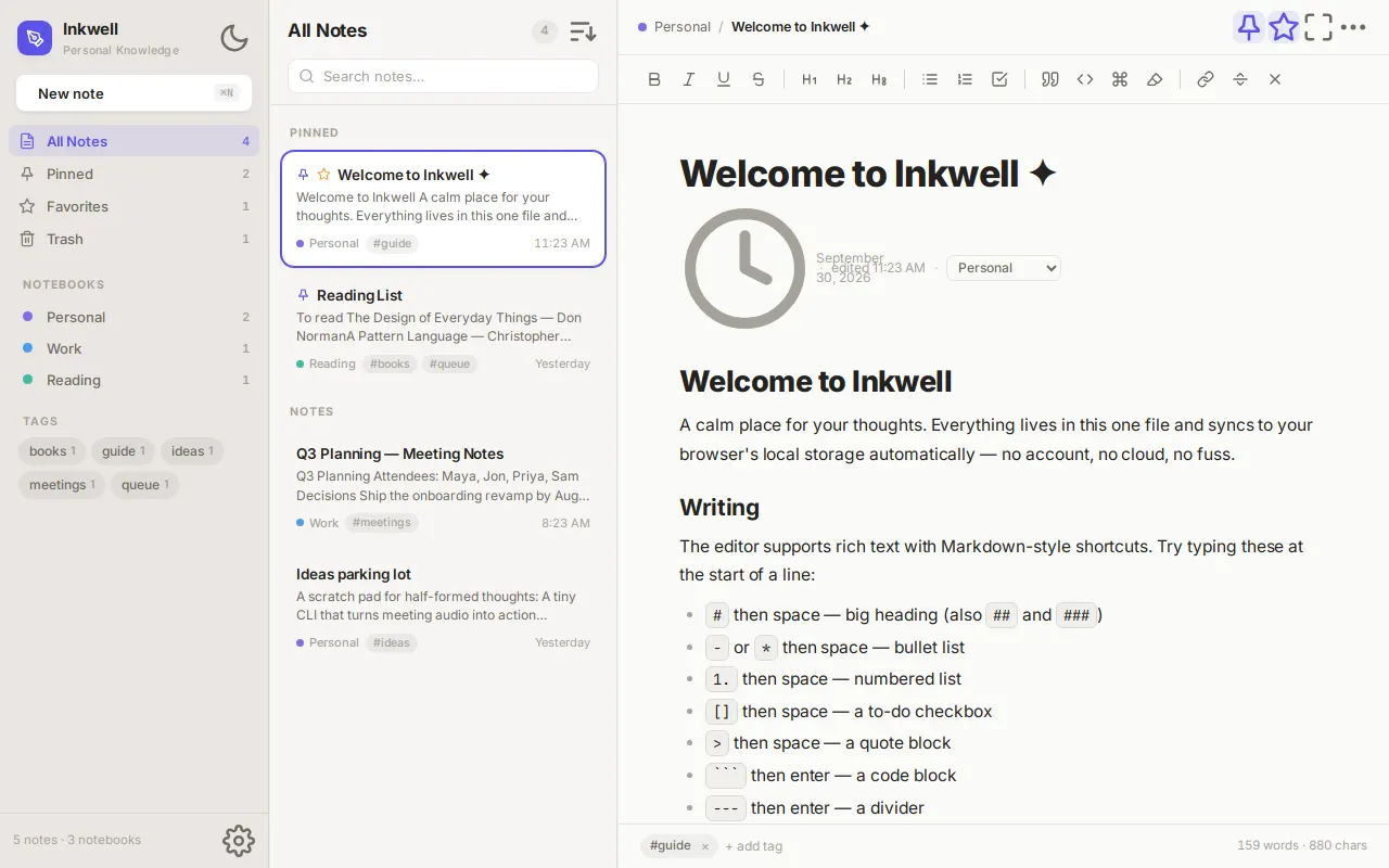 Initial view of Notes